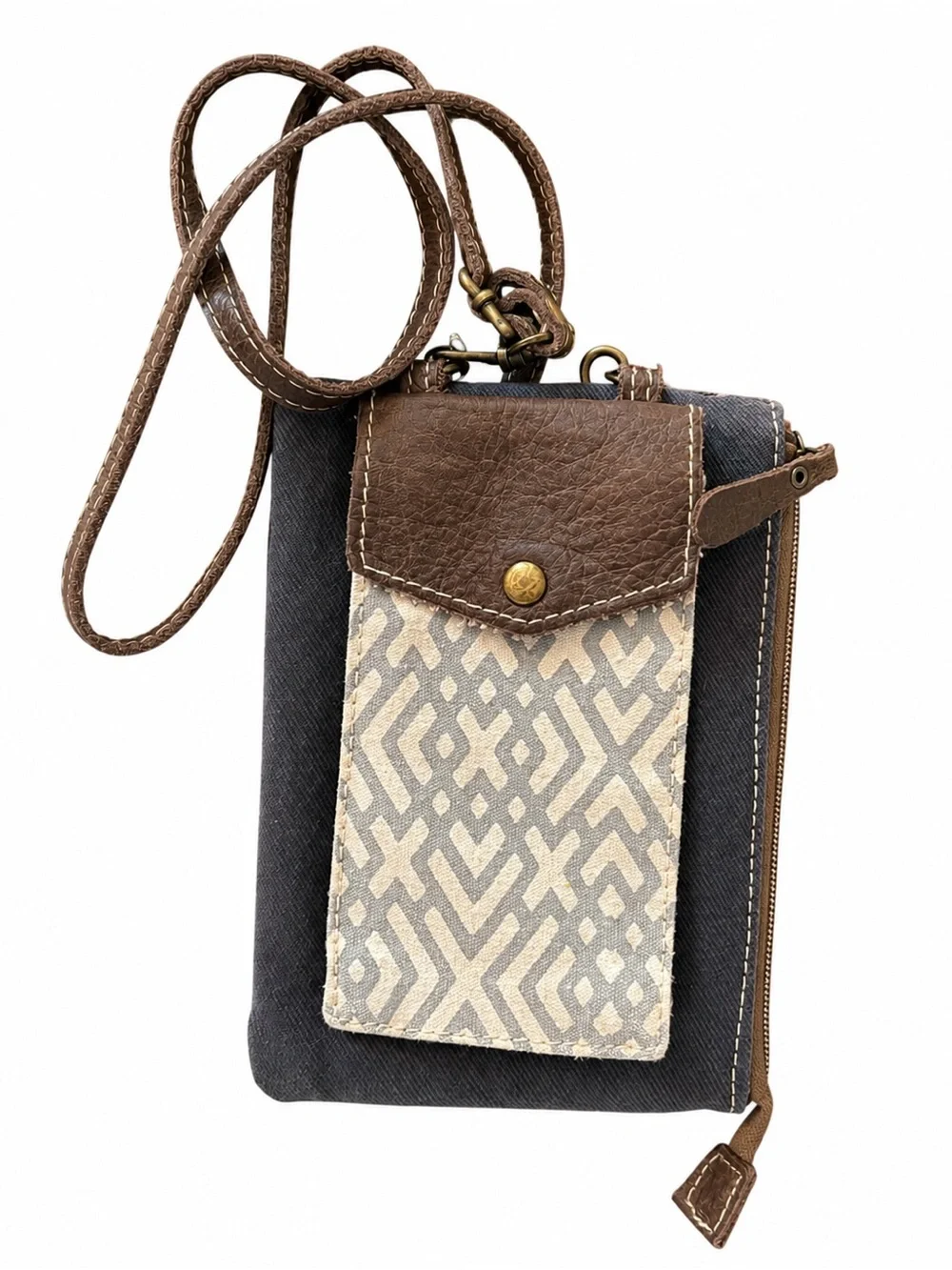 Myra Bag Blue & White Canvas Leather Phone Crossbody Bag Boho Western